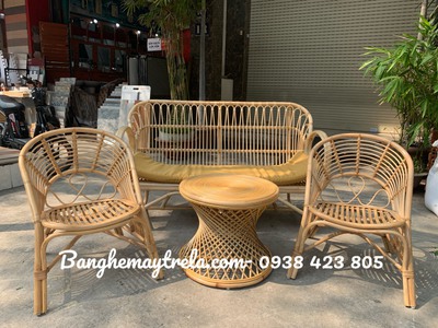 Bàn ghế sofa mây tay cuộn phòng khách 5