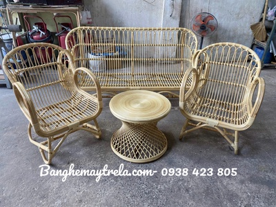 Bàn ghế sofa mây tay cuộn phòng khách 7