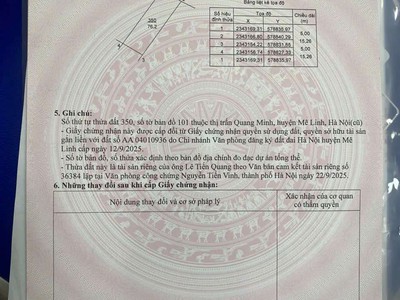 Bán 76m  đất quang minh   mt 5m   full thổ cư   ô tô tránh 3
