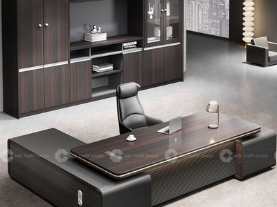 Bàn Giám Đốc Gỗ Công Nghiệp MDF Chữ L Màu Đen Quyền Lực 1