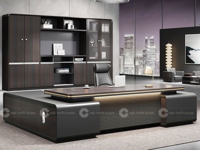 Bàn Giám Đốc Gỗ Công Nghiệp MDF Chữ L Màu Đen Quyền Lực 0