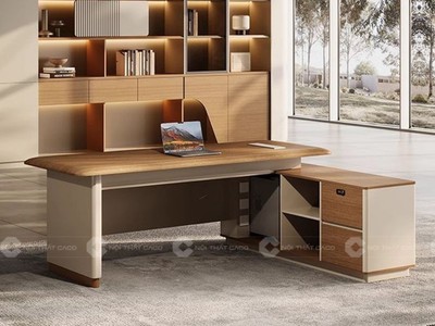 Bàn Giám Đốc Gỗ Tự Nhiên Chữ L Kèm Tủ Phụ Đẹp Sang Trọng 1