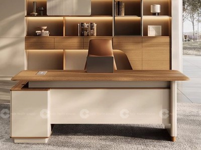 Bàn Giám Đốc Gỗ Tự Nhiên Chữ L Kèm Tủ Phụ Đẹp Sang Trọng 0