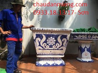 Nghệ nhân dán miễng sành sứ - ốp sành - chuyên chậu hoa - bể cá cảnh 4