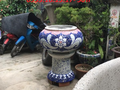 Nghệ nhân dán miễng sành sứ - ốp sành - chuyên chậu hoa - bể cá cảnh 19