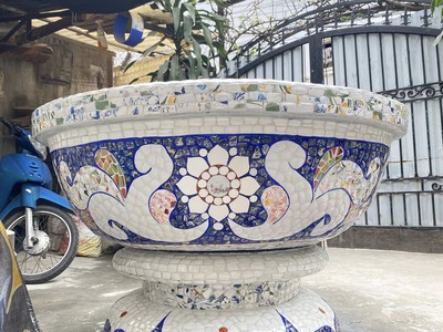Chậu khảm miểng - đắp tay cẩn sành sứ , miểng chén dĩa 18