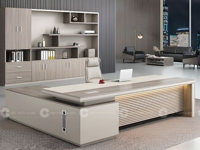Bàn Giám Đốc Gỗ MDF Chữ L Hiện Đại Có Tủ Lưu Trữ 1