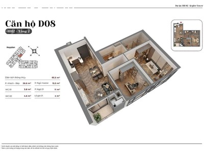 Bán căn 02pn tháp đôi kepler land, tầng đẹp, diện tích 65.5m2, giá siêu rẻ 1