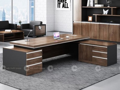 Bàn Giám Đốc Chữ L Vân Gỗ MDF Nâu Sang Trọng, Chuyên Nghiệp 2