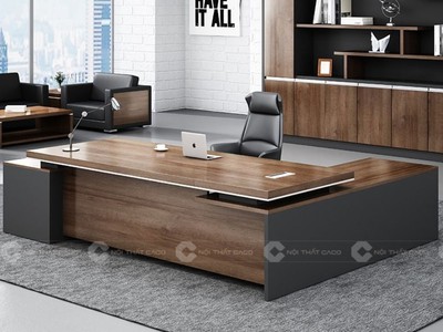 Bàn Giám Đốc Chữ L Vân Gỗ MDF Nâu Sang Trọng, Chuyên Nghiệp 1