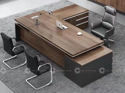 Bàn Giám Đốc Chữ L Vân Gỗ MDF Nâu Sang Trọng, Chuyên Nghiệp 0