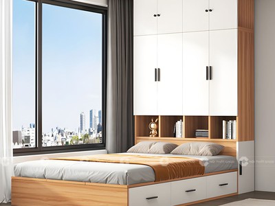 Giường Ngủ Gỗ Công Nghiệp Liền Tủ Quần Áo Hiện Đại Thông Minh 2