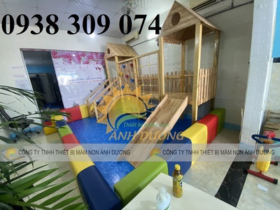 Cầu trượt gỗ liên hoàn trẻ em, thang leo cầu trượt gỗ trẻ em 0