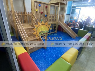 Cầu trượt gỗ liên hoàn trẻ em, thang leo cầu trượt gỗ trẻ em 1