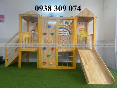 Cầu trượt gỗ liên hoàn trẻ em, thang leo cầu trượt gỗ trẻ em 2