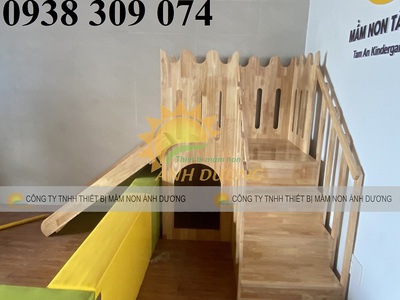 Cầu trượt gỗ liên hoàn trẻ em, thang leo cầu trượt gỗ trẻ em 3