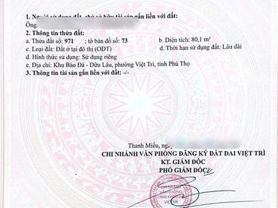 Bán đất vị trí: khu bảo đà dữu lâu , nay thuộc phường việt trì 2