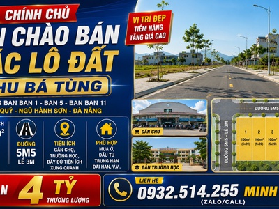 Bán đất tđc bá tùng đường ban ban 1, hòa quý, ngũ hành sơn, chỉ 4 tỷ tl 0