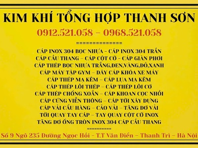 Đại Lý Cáp Thép Bu Lông SN 9 ngõ 235 đường Ngọc Hồi 0968521058 Thanh Sơn, xã Thanh Trì, TP HA NOI 0