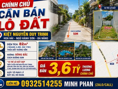 Bán đất kiệt ô tô nguyễn duy trinh - ngũ hành sơn - ngang 5m - 82 m2 - giá chỉ 3.6 tỷ 0
