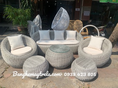 Bàn ghế sofa sò mây nhựa 2