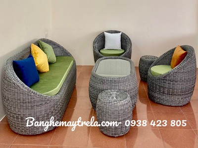 Bàn ghế sofa sò mây nhựa 3
