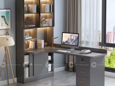 Bàn Giám Đốc Kết Hợp Kệ Sách Gỗ MDF Tối Ưu Công Năng 2