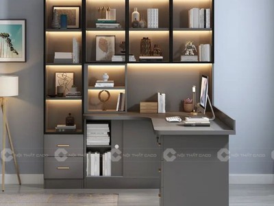 Bàn Giám Đốc Kết Hợp Kệ Sách Gỗ MDF Tối Ưu Công Năng 1