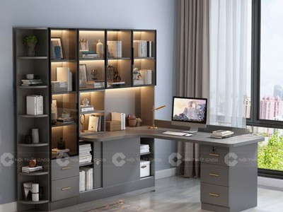Bàn Giám Đốc Kết Hợp Kệ Sách Gỗ MDF Tối Ưu Công Năng 0