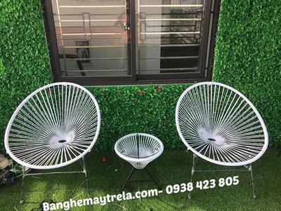 Bàn ghế ban công đan dây nhựa 1