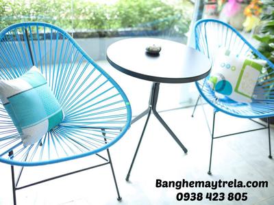 Bàn ghế ban công đan dây nhựa 2
