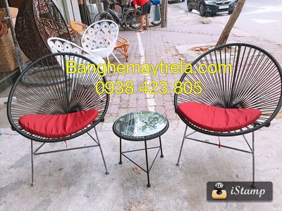 Bàn ghế ban công đan dây nhựa 5