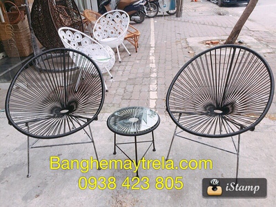 Bàn ghế ban công đan dây nhựa 6
