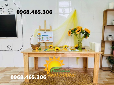 Bàn gỗ chữ nhật mầm non, bàn gập chân bằng gỗ mầm non 3