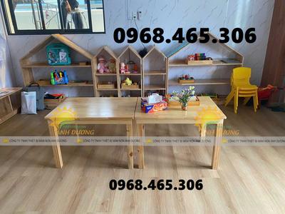 Bàn gỗ chữ nhật mầm non, bàn gập chân bằng gỗ mầm non 4