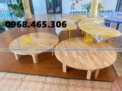 Bàn gỗ chữ nhật mầm non, bàn gập chân bằng gỗ mầm non 6