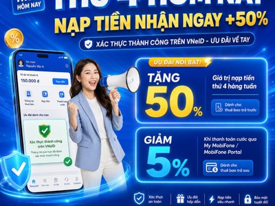 MobiFone TẶNG 50 giá trị nạp tiền cho thuê bao xác nhận/chuẩn hóa thông tin 0