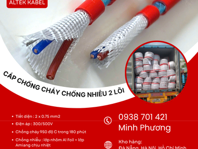 Cáp chống cháy chống nhiễu 2x0.75mm2 giao nhanh toàn quốc Đà Nẵng, Huế 0