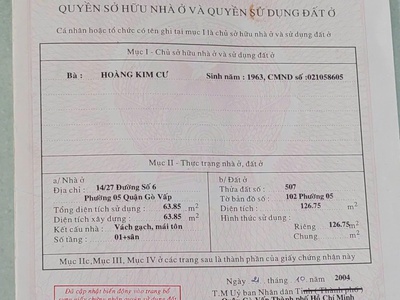 Cần bán nhà đường dương quảng hàm, phường 5, gò vấp, tp. hcm 1