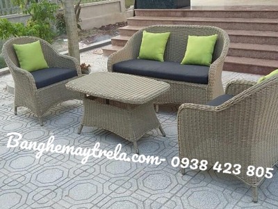 Bàn ghế đan mây nhựa 1