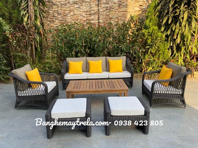 Bàn ghế đan mây nhựa 3