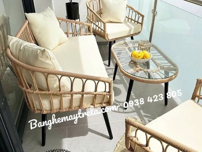 Bàn ghế đan mây nhựa 4