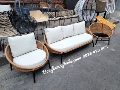 Bàn ghế đan mây nhựa 6
