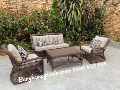 Bàn ghế đan mây nhựa 8