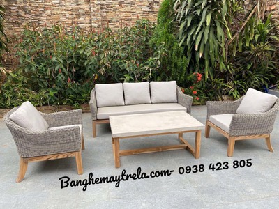 Bàn ghế đan mây nhựa 10