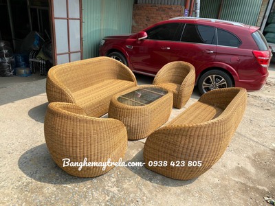Bàn ghế đan mây nhựa 7