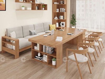Bàn Họp Gỗ Tự Nhiên Tích Hợp Kệ Sách Lưu Trữ Hiện Đại 0