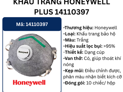 Khẩu trang Honeywell Plus 14110397 Bảo vệ hô hấp an toàn trong môi trường nhiều bụi 0