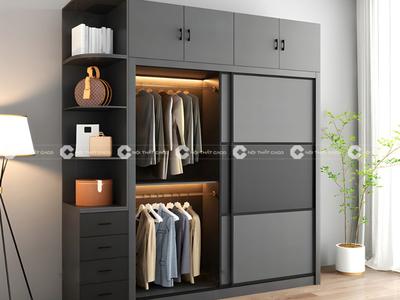 Tủ Quần Áo Gỗ MDF Cửa Lùa Tone Đen Thanh Lịch Tinh Tế 0