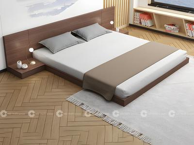 Mẫu Giường Ngủ Gỗ Công Nghiệp Dạng Bệt Màu Vàng Vân Gỗ 2
